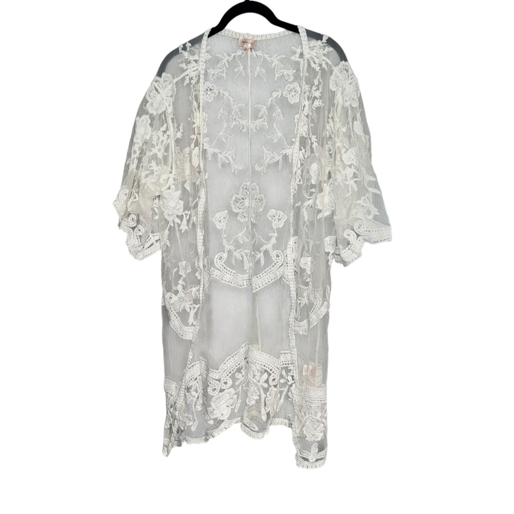 Dizzy‎ Gal White Lace Kimono Cardigan Boho Floral Sleeve Open Front Size S